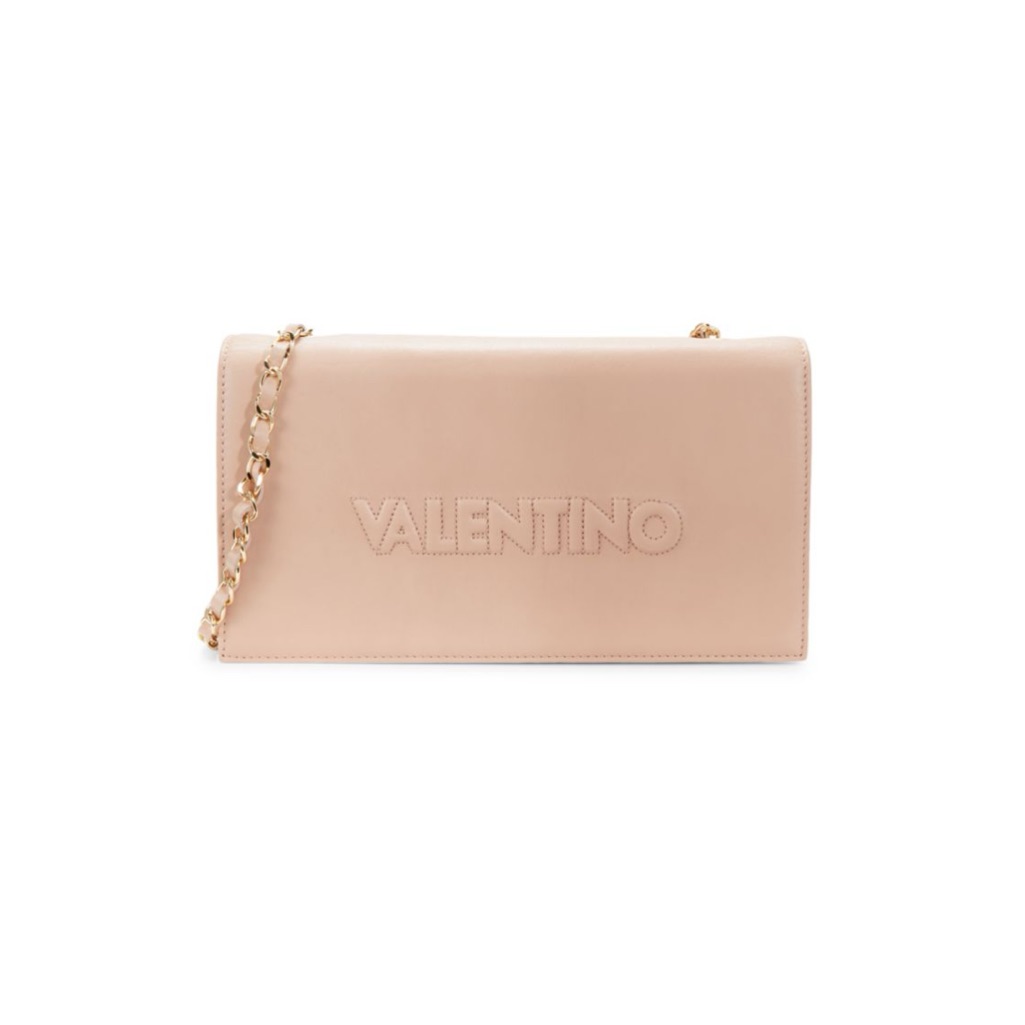 Mario Valentino Lena Logo Cream Leather Shoulder Bag With Chain Strap